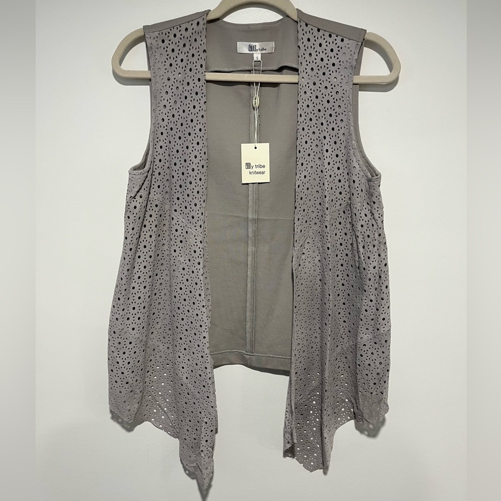 My Tribe Perforated Light Gray Open Vest
